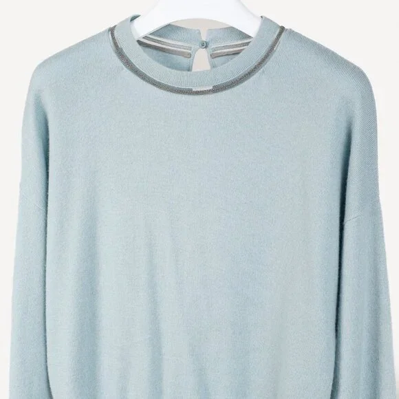 Brunello Cucinelli SS/20 Blue Cashmere Monili-Bead Sweater - Picture 3 of 13